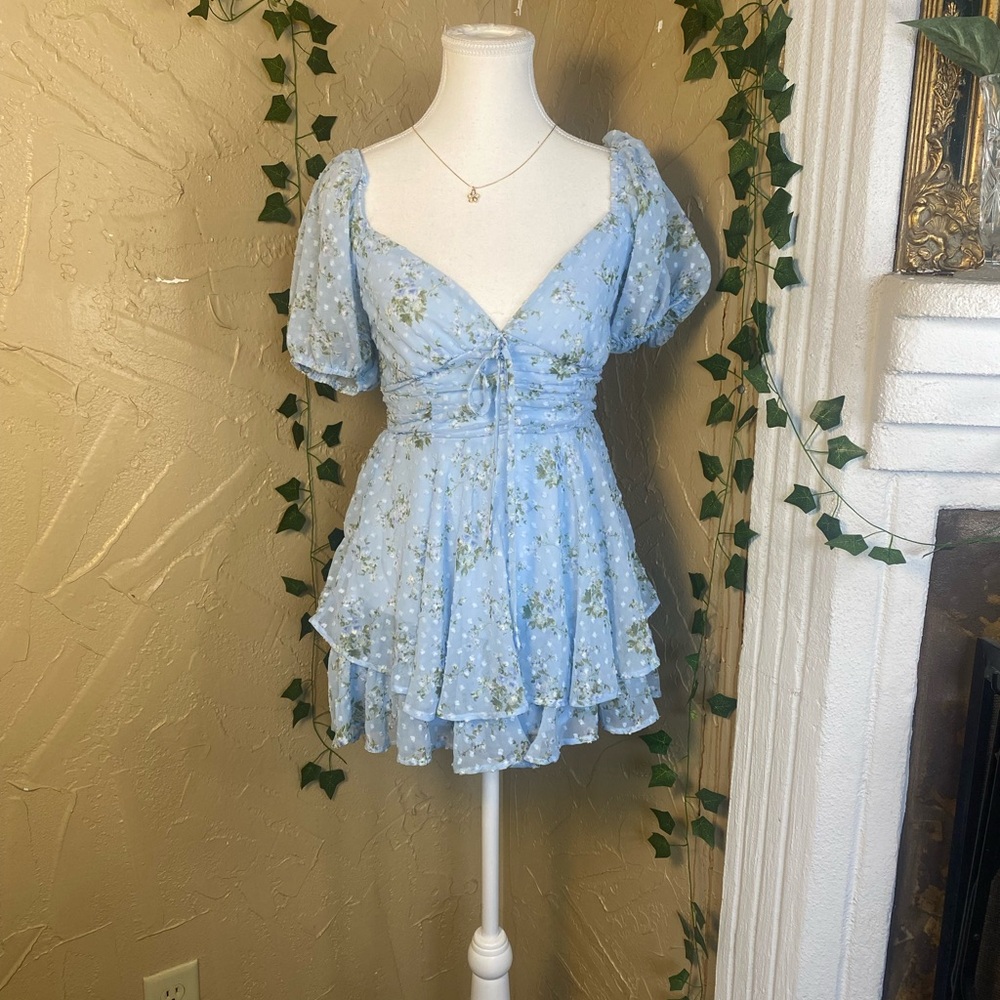Altar’d state blue floral sheer chiffon romper